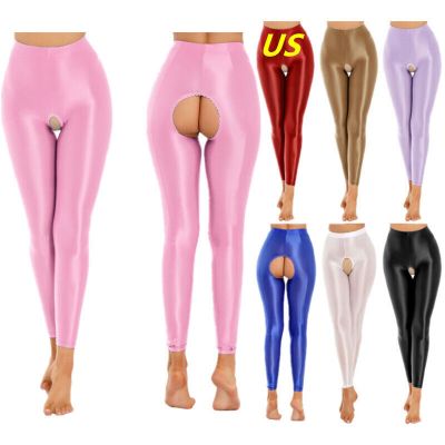 US Womens Glossy Pants Tummy Control Tights Sports Yoga Underpants Shiny Panty